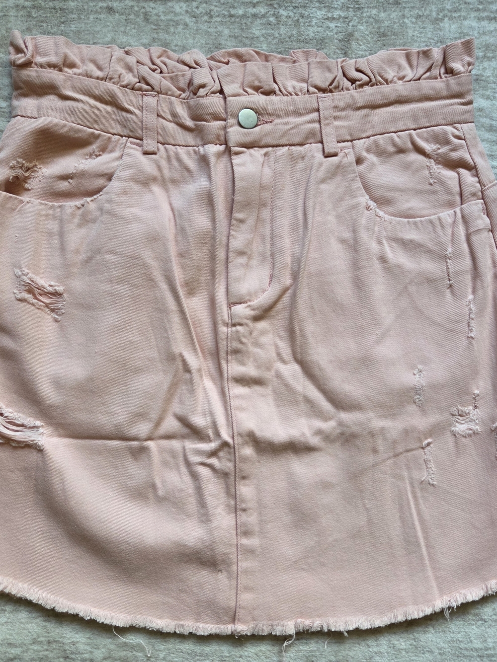 Blush Pink Paperbag Waist Distressed Mini Skirt